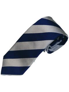 Navy Blue Silk Tie with Silver Stripes