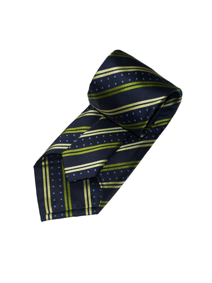 7 Fold Blue and Green Striped Tie