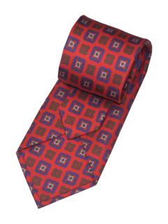 Red Tie with Purple Geometric Pattern