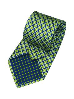 Green and blue  geometric classic detail tie with contrast lining