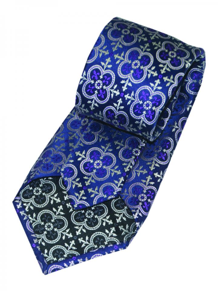 Purple tie with silver  geometric pattern detail