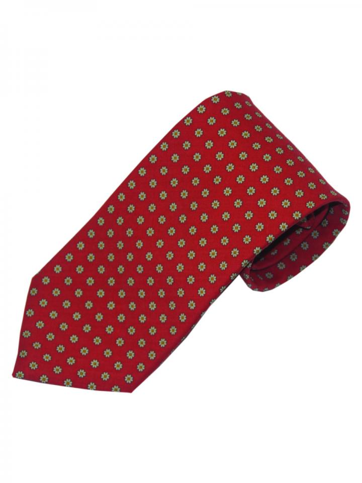 Red tie with daisy flower diamond detail pattern