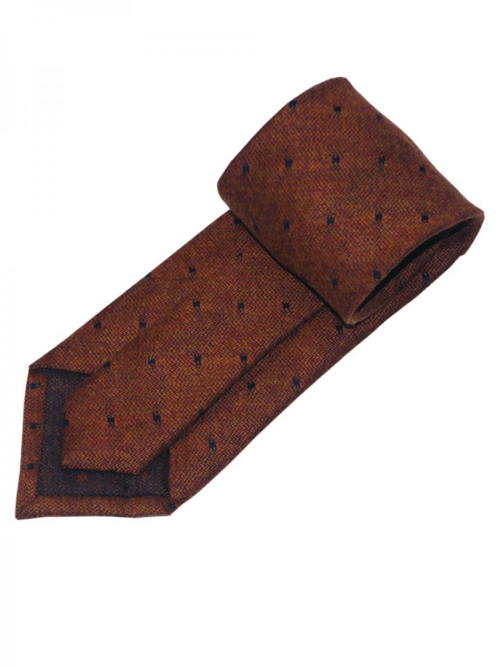 Brown tie with black diamond stitching detail and contrast lining