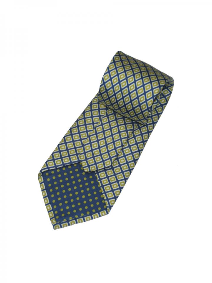 Blue Tie with Lime Rhombus Pattern