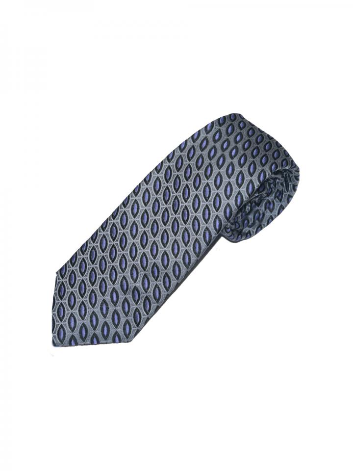 Grey Tie with Oval Purple Pattern Detail