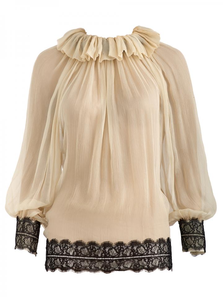 Nude Sheer Chiffon Silk Blouses