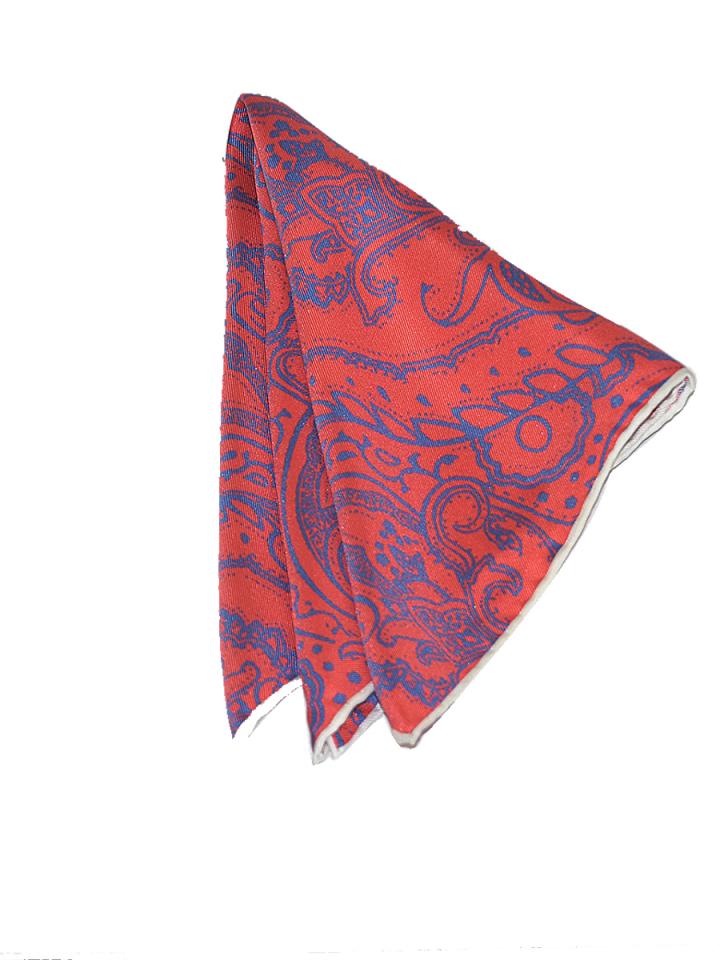 Red & Slate Blue Floral Pattern Print