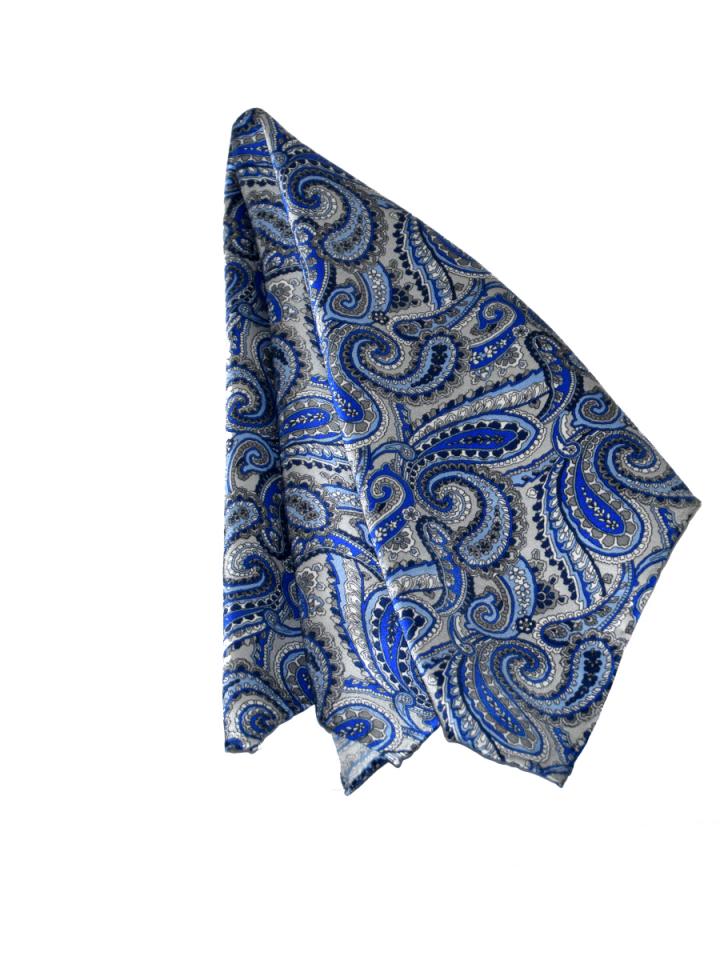 Classic Silver & Blue Paisley Pattern Print