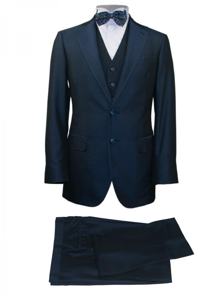 Navy Bue sheen 3 Piece evening suit with contrast detail stitching